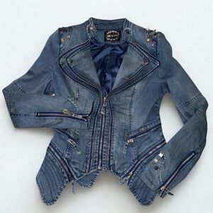 Shalang Blue Denim Jacket with Stud Accents